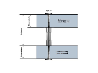 Treppenbolzen Typ 23 02 verchromt ohne GA mit Scheiben