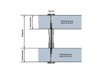 Treppenbolzen Typ 23 13 Edelstahl V2A mit GA M12 mit Scheiben