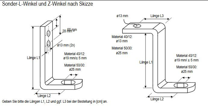Sonder Z-Winkel 40x12 04 schwarz beschichtet 51 - 100 cm