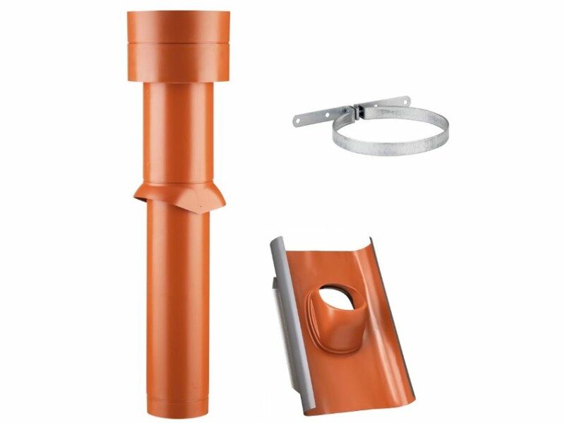 Dachhaube MV 160 plus WRG Universal naturrot  25° - 45° mit Halteblech Reduzierung auf DN 150