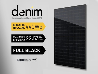 Denim Solar PV-Modul 440Wp Bifazial Glas Glas Full Black...